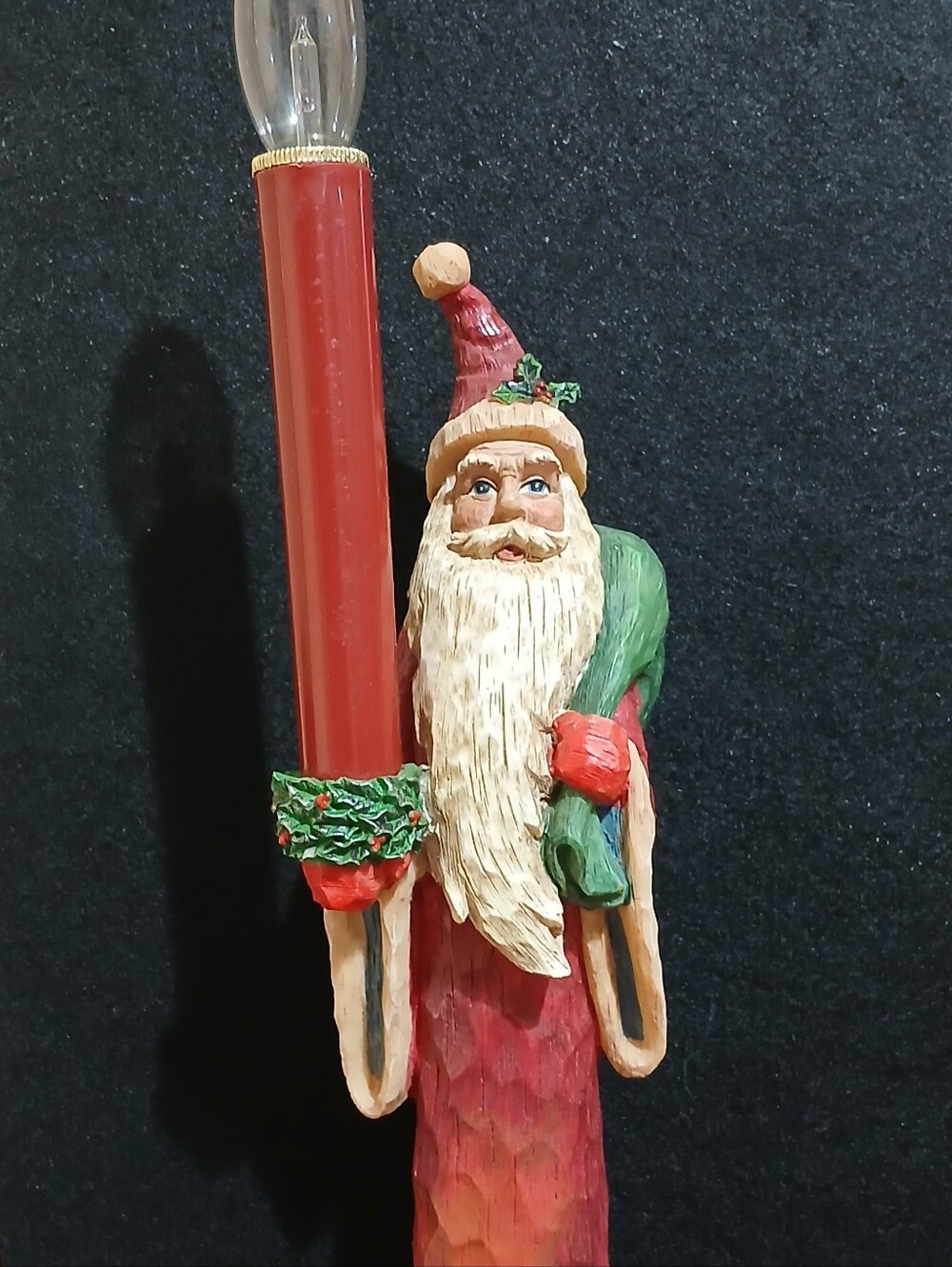 Hand-Carved Style Santa Candle Holder - Red & Green Holiday Accent